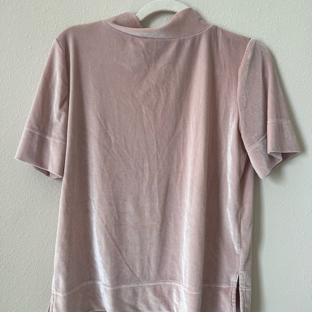 Soft Pink Velvet Short Sleeve Mock Turtle Neck Top